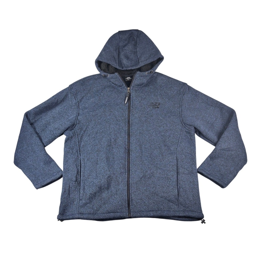 New Balance Mens XL Blue Marl Full Zip Faux Shearling Lined Hoodie Jacket